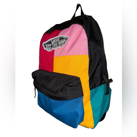 Vans Off The Wall Realm Colorblock Patchwork Medium Size Backpack Book Pockets - Picture 2 of 12